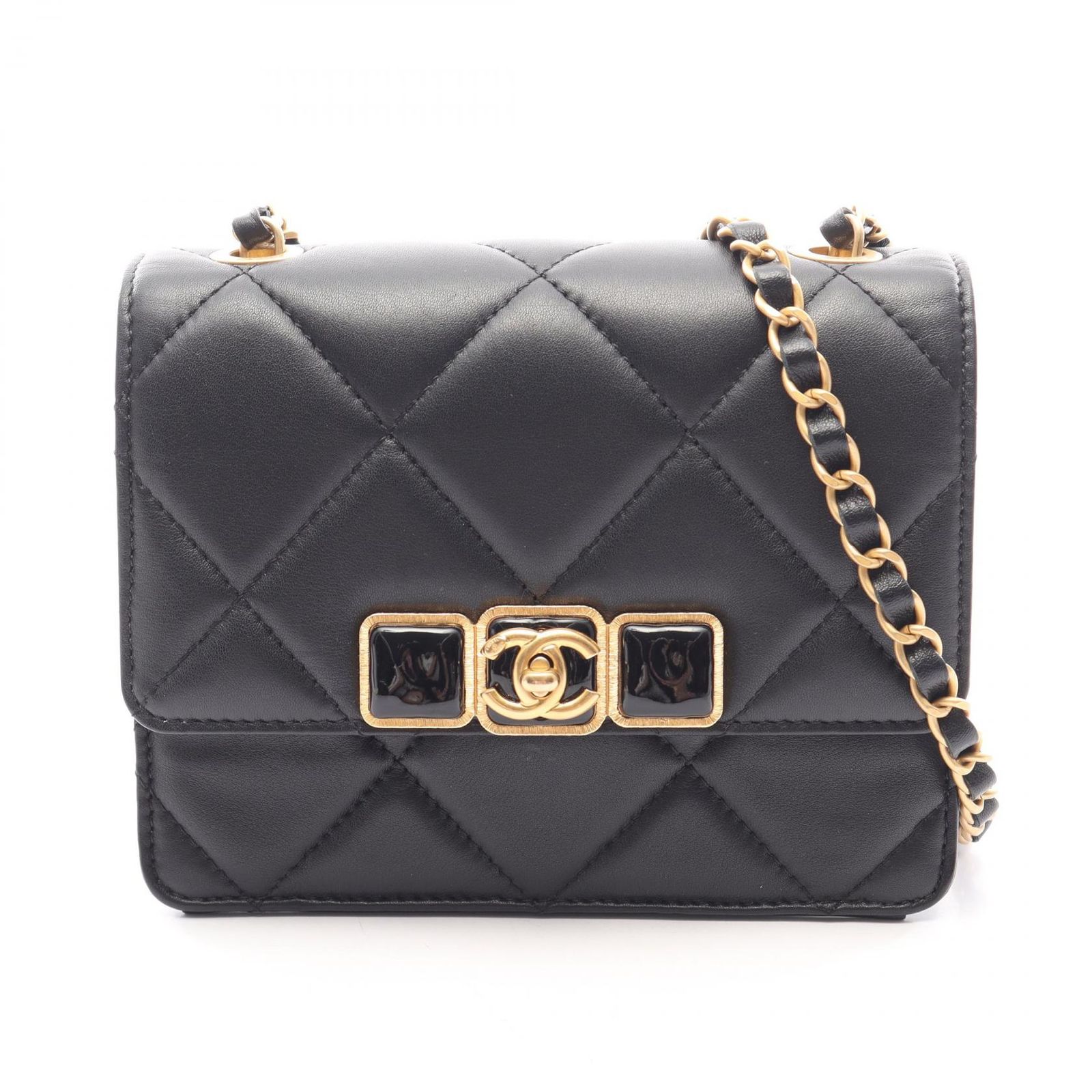 シャネル CHANEL ショルダーバッグ マトラッセ ミニ ブラック ラムスキン（羊革） マトラッセ ミニ チェーンショルダー レディース Used A