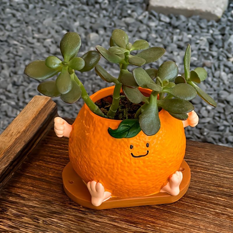 鉢植え 植木鉢 プランター プラントポット フラワーポット ガーデニング 樹脂 屋内 屋外 インテリア 庭 玄関 可愛い顔のオレンジ おれんじ ミニサイズ 多肉植物 サボテン ユニークデザイン 吊り下げも