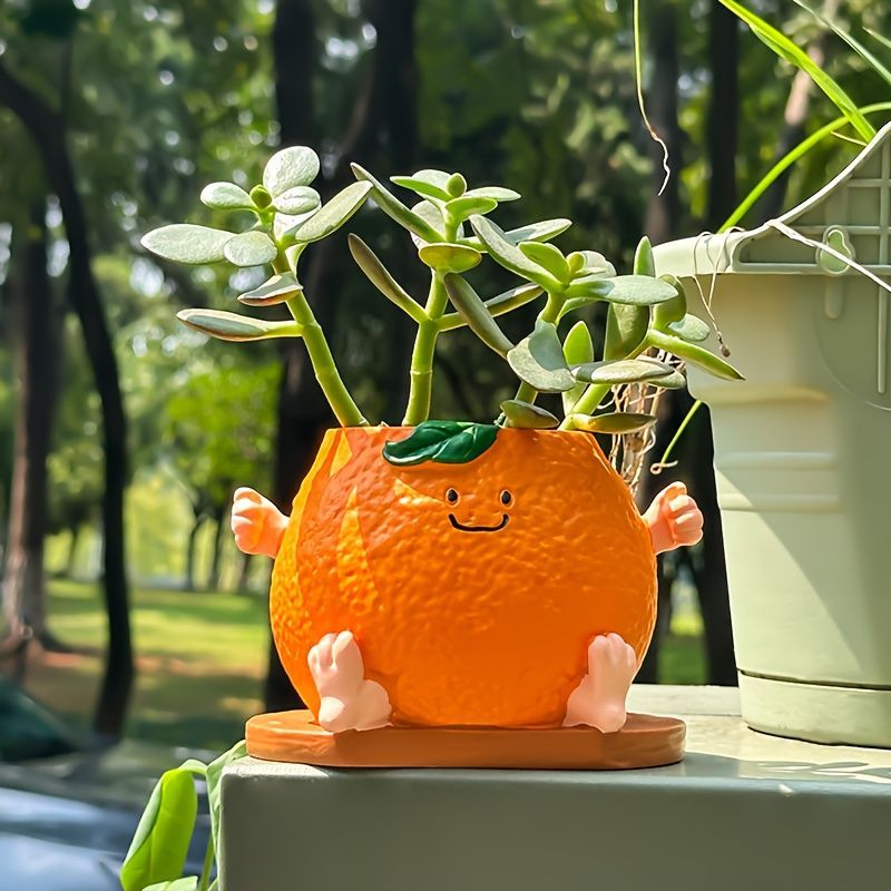鉢植え 植木鉢 プランター プラントポット フラワーポット ガーデニング 樹脂 屋内 屋外 インテリア 庭 玄関 可愛い顔のオレンジ おれんじ ミニサイズ 多肉植物 サボテン ユニークデザイン 吊り下げも
