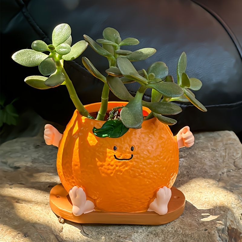 鉢植え 植木鉢 プランター プラントポット フラワーポット ガーデニング 樹脂 屋内 屋外 インテリア 庭 玄関 可愛い顔のオレンジ おれんじ ミニサイズ 多肉植物 サボテン ユニークデザイン 吊り下げも