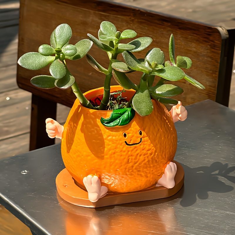 鉢植え 植木鉢 プランター プラントポット フラワーポット ガーデニング 樹脂 屋内 屋外 インテリア 庭 玄関 可愛い顔のオレンジ おれんじ ミニサイズ 多肉植物 サボテン ユニークデザイン 吊り下げも