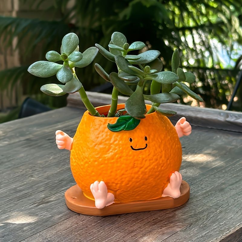 鉢植え 植木鉢 プランター プラントポット フラワーポット ガーデニング 樹脂 屋内 屋外 インテリア 庭 玄関 可愛い顔のオレンジ おれんじ ミニサイズ 多肉植物 サボテン ユニークデザイン 吊り下げも