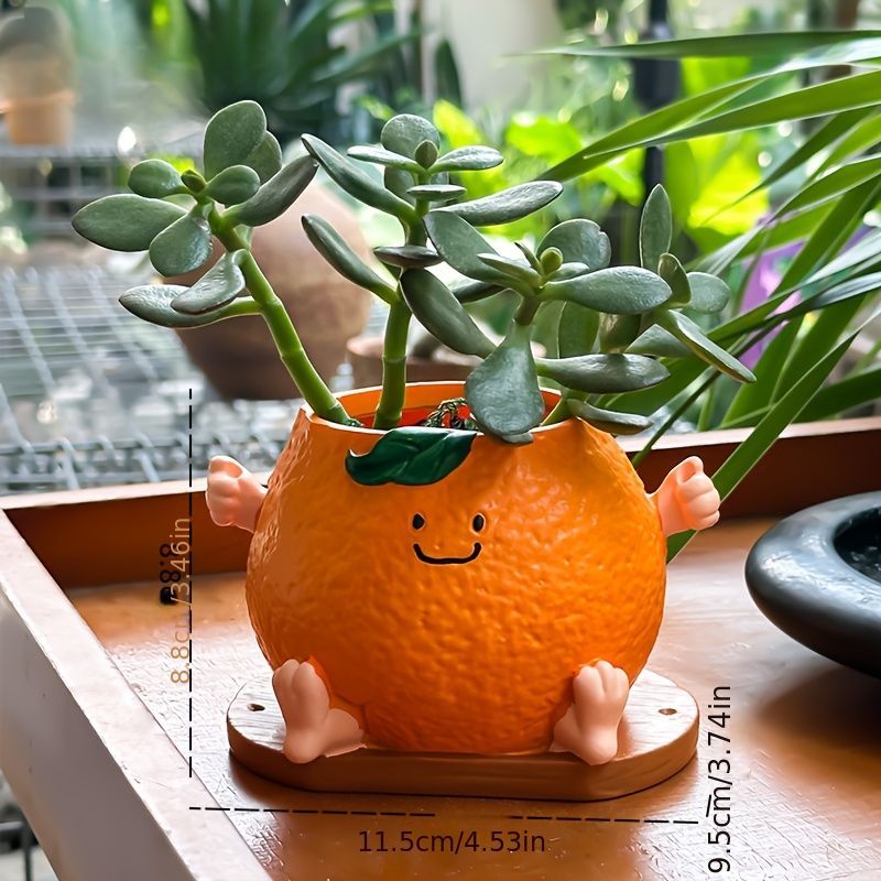 鉢植え 植木鉢 プランター プラントポット フラワーポット ガーデニング 樹脂 屋内 屋外 インテリア 庭 玄関 可愛い顔のオレンジ おれんじ ミニサイズ 多肉植物 サボテン ユニークデザイン 吊り下げも
