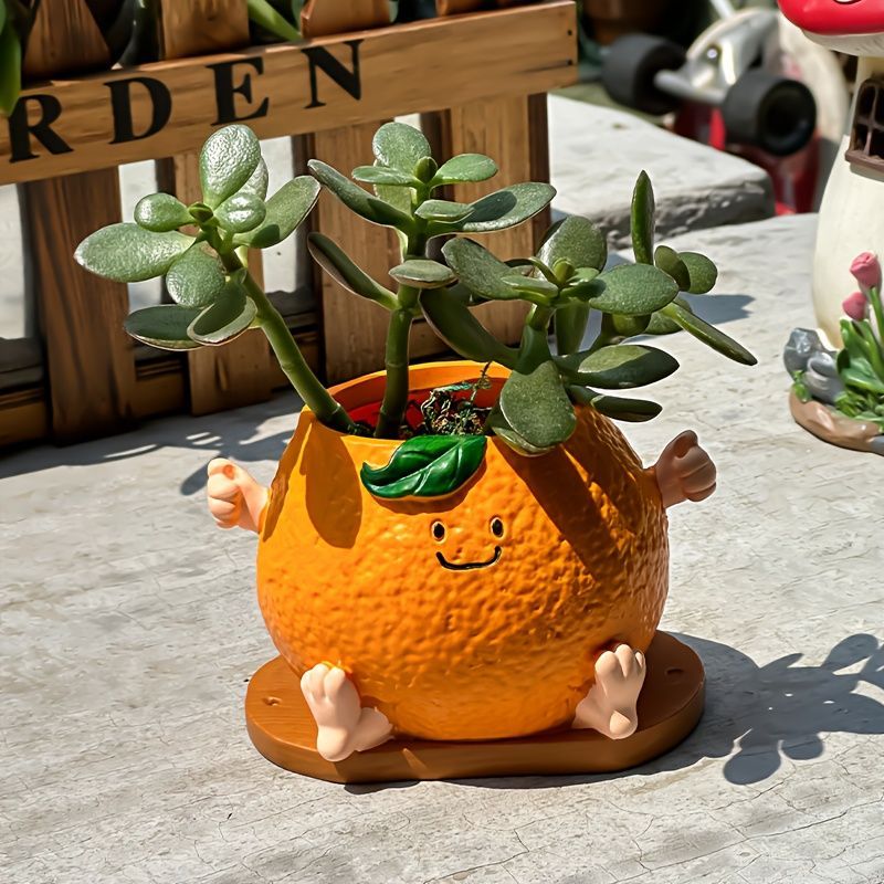 鉢植え 植木鉢 プランター プラントポット フラワーポット ガーデニング 樹脂 屋内 屋外 インテリア 庭 玄関 可愛い顔のオレンジ おれんじ ミニサイズ 多肉植物 サボテン ユニークデザイン 吊り下げも