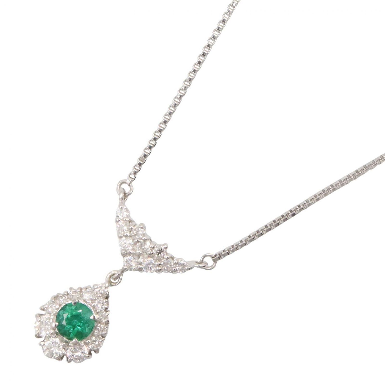 ジュエリー JEWELRY ネックレス エメラルド ダイヤモンド ネックレス ｴﾒﾗﾙﾄﾞ 6.2g 首回り38/41.5㎝ Pt850プラチナ ダイヤモンド エメラルドネックレス レディース