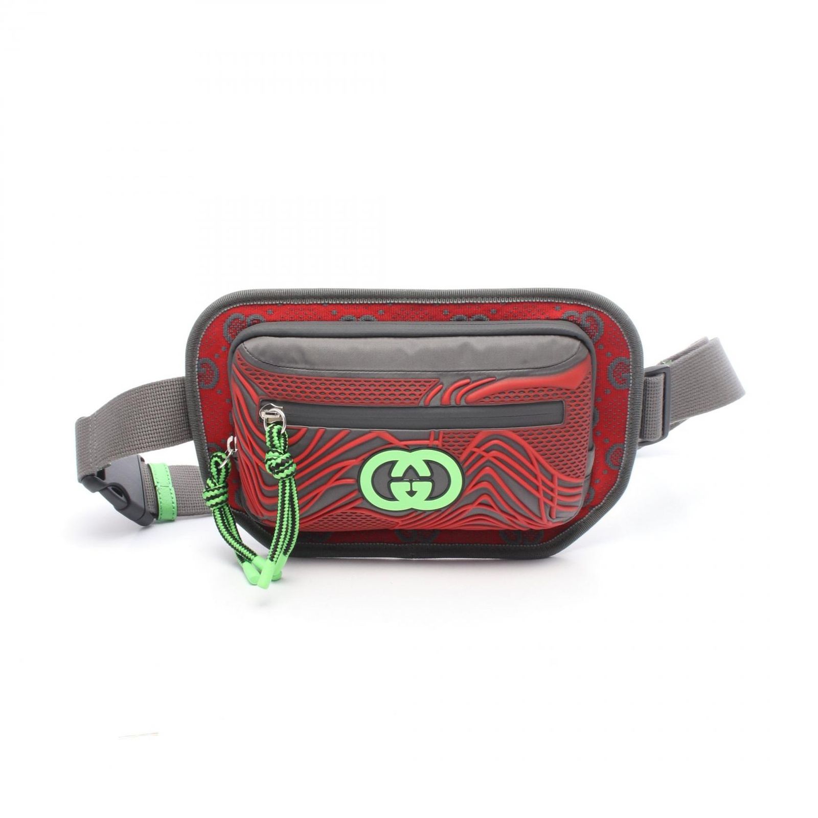 グッチ GUCCI ウエストバッグ GGベルトバッグ 752102 レッド/グレー ナイロン インターロッキングG ベルトバッグ メンズ Used A