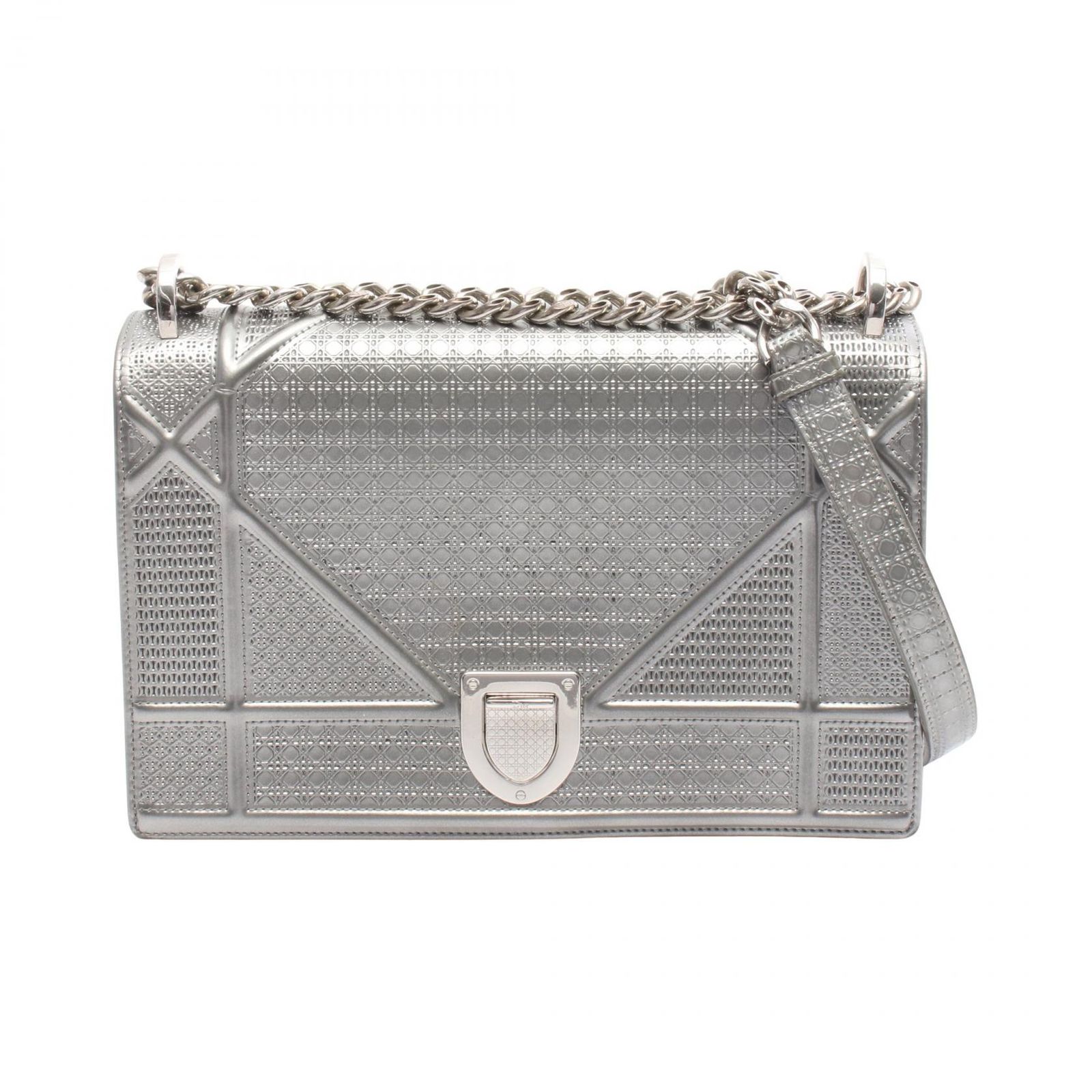 ディオール Dior ショルダーバッグ DIORAMA ディオラマ メタリックシルバー レザー DIORAMA チェーンショルダー レディース Used A