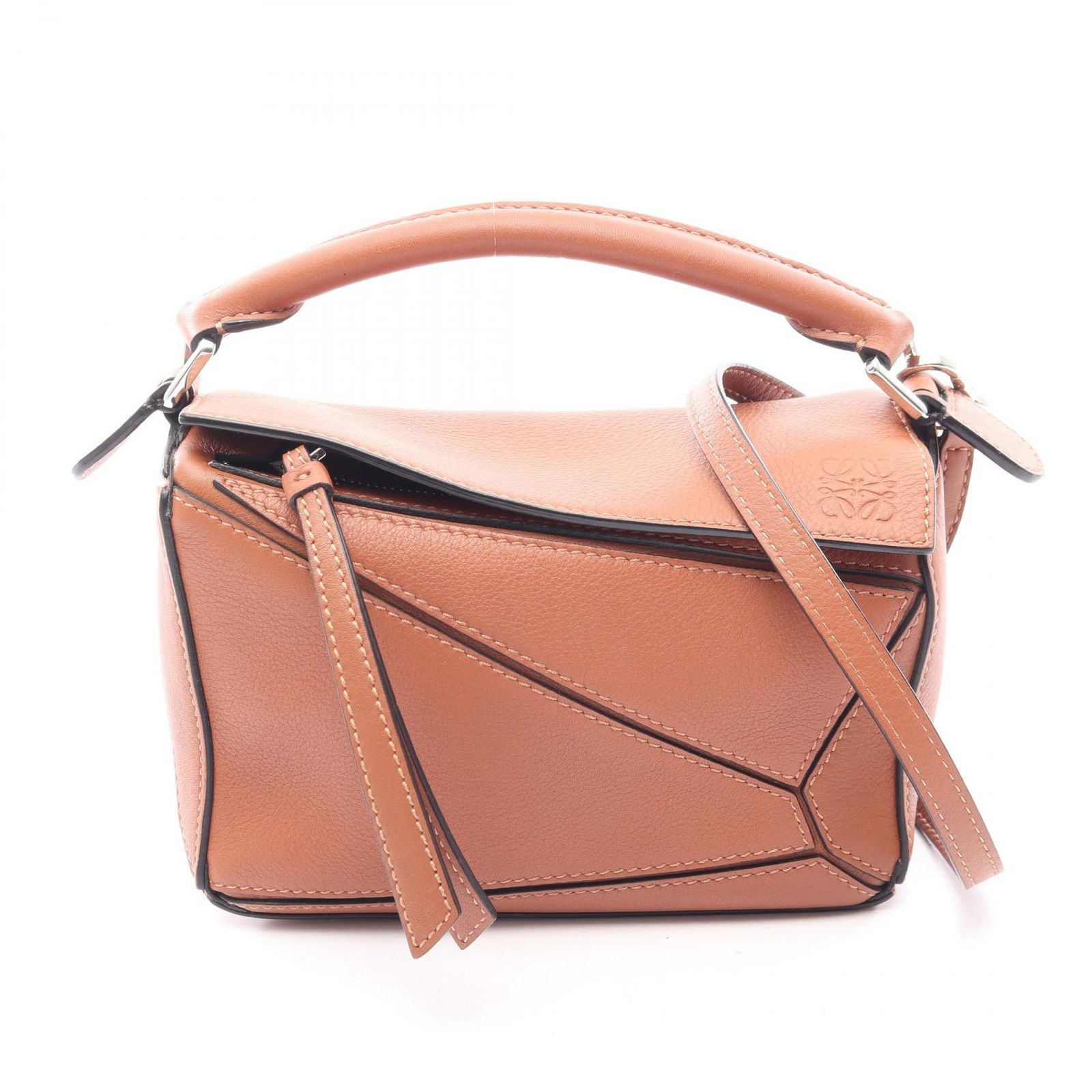 ロエベ LOEWE ハンドバッグ パズルバッグ ミニ 2WAY 322.30.U95 ブラウン レザー パズルバッグ ミニ レディース Used A