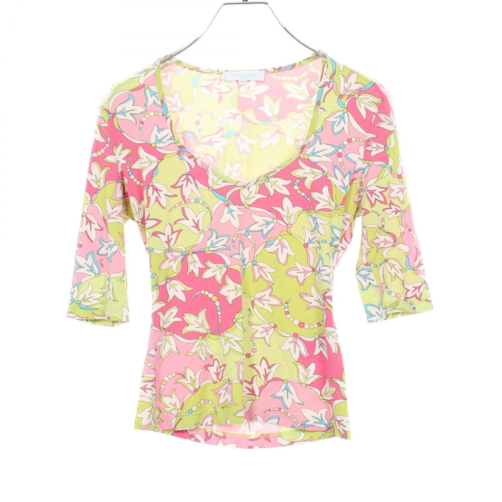エミリオプッチ Emilio Pucci カットソー 総柄 Vネック グリーン レーヨン トップス レディース Used A