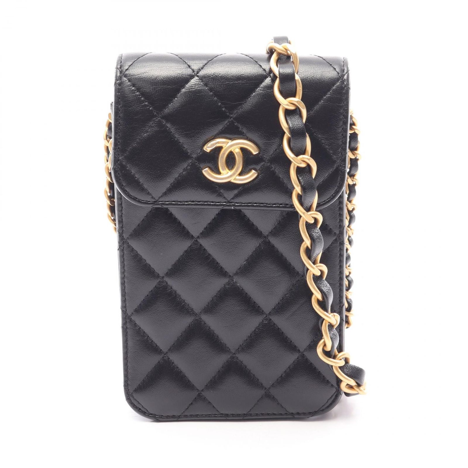 シャネル CHANEL ショルダーバッグ マトラッセ フォンホルダー ブラック ラムスキン（羊革） マトラッセ フォンホルダー レディース Used A