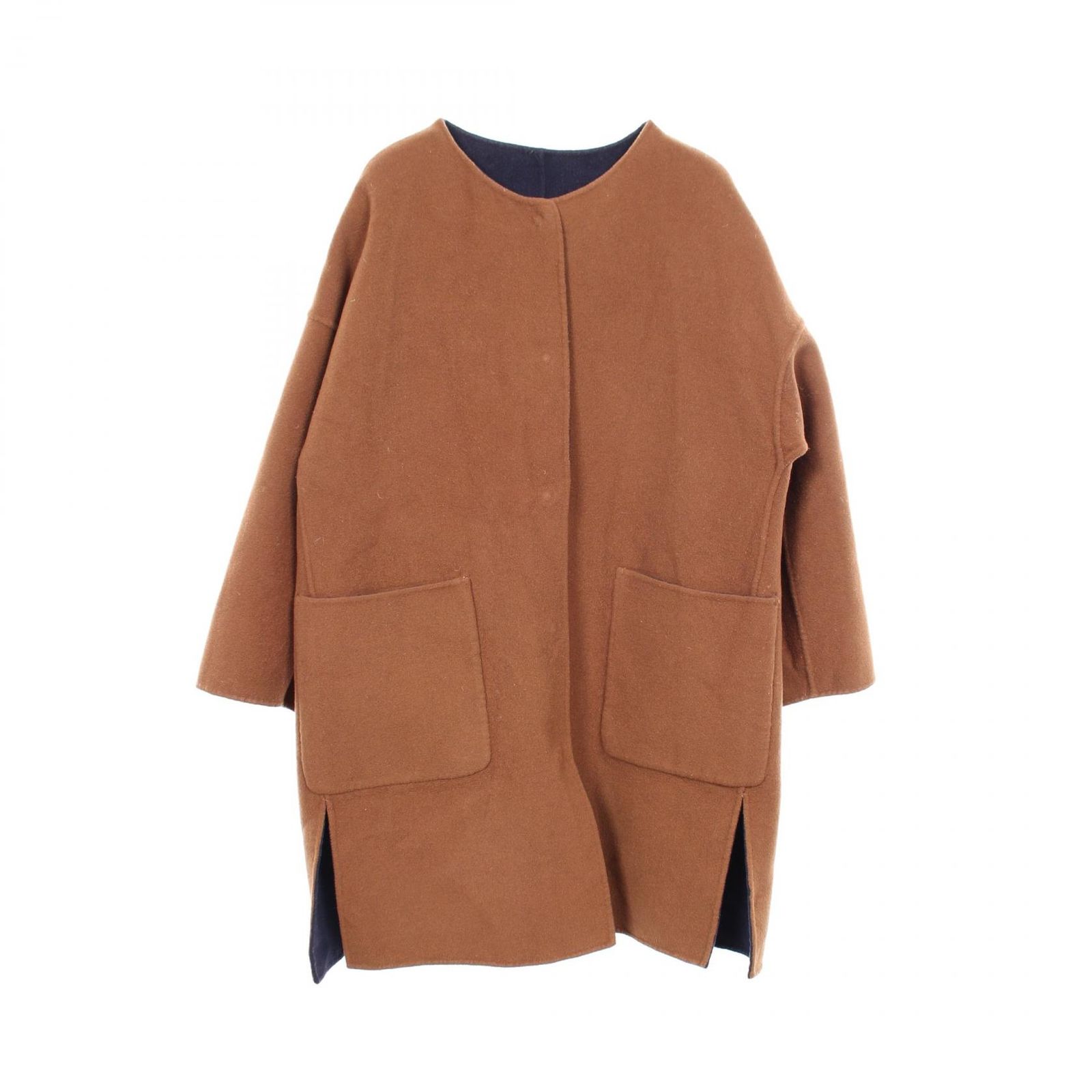 ウィークエンド マックスマーラ WEEK END Max Mara ノーカラー リバーシブル ネイビー ウール リバーシブル コート レディース Used B