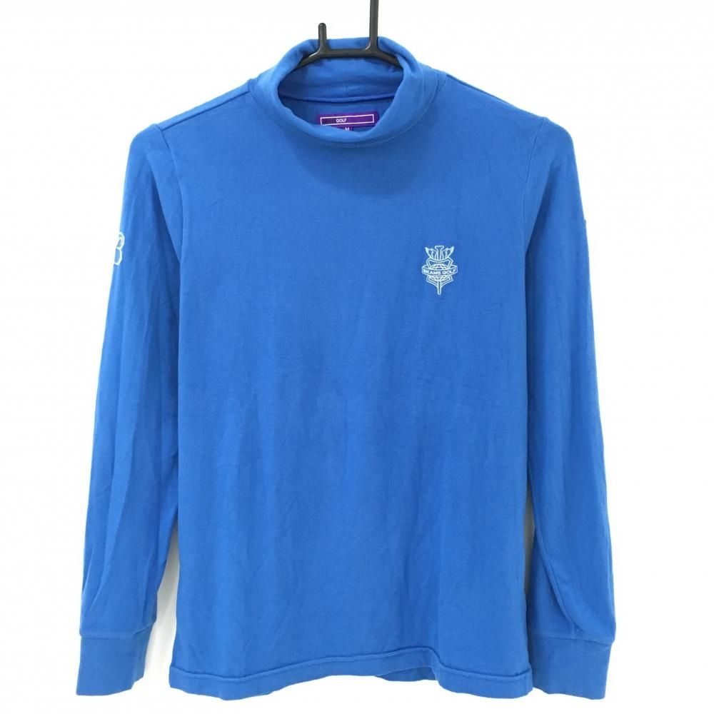 BEAMS GOLF 長袖ハイネックシャツ ブルー ビームスゴルフ 長袖ハイネックシャツ ブルー×白 微起毛 ロゴ刺しゅう