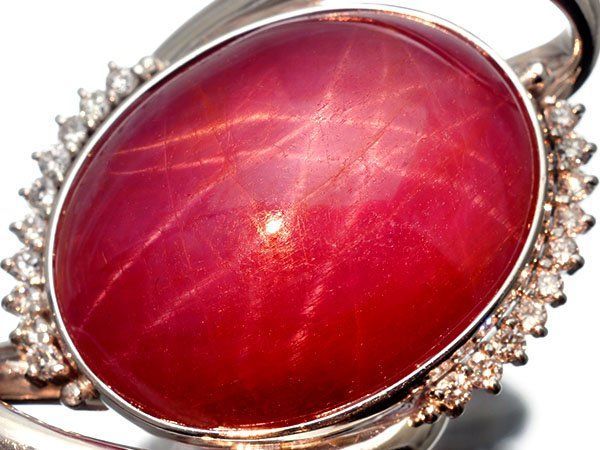 【ジュエリー極】鑑/分析付 激希少 特大極上非加熱ダブルスタールビー30.62ct＆ダイヤ0.3ct 超高級Pt900リング h8506vrl【送料無料】