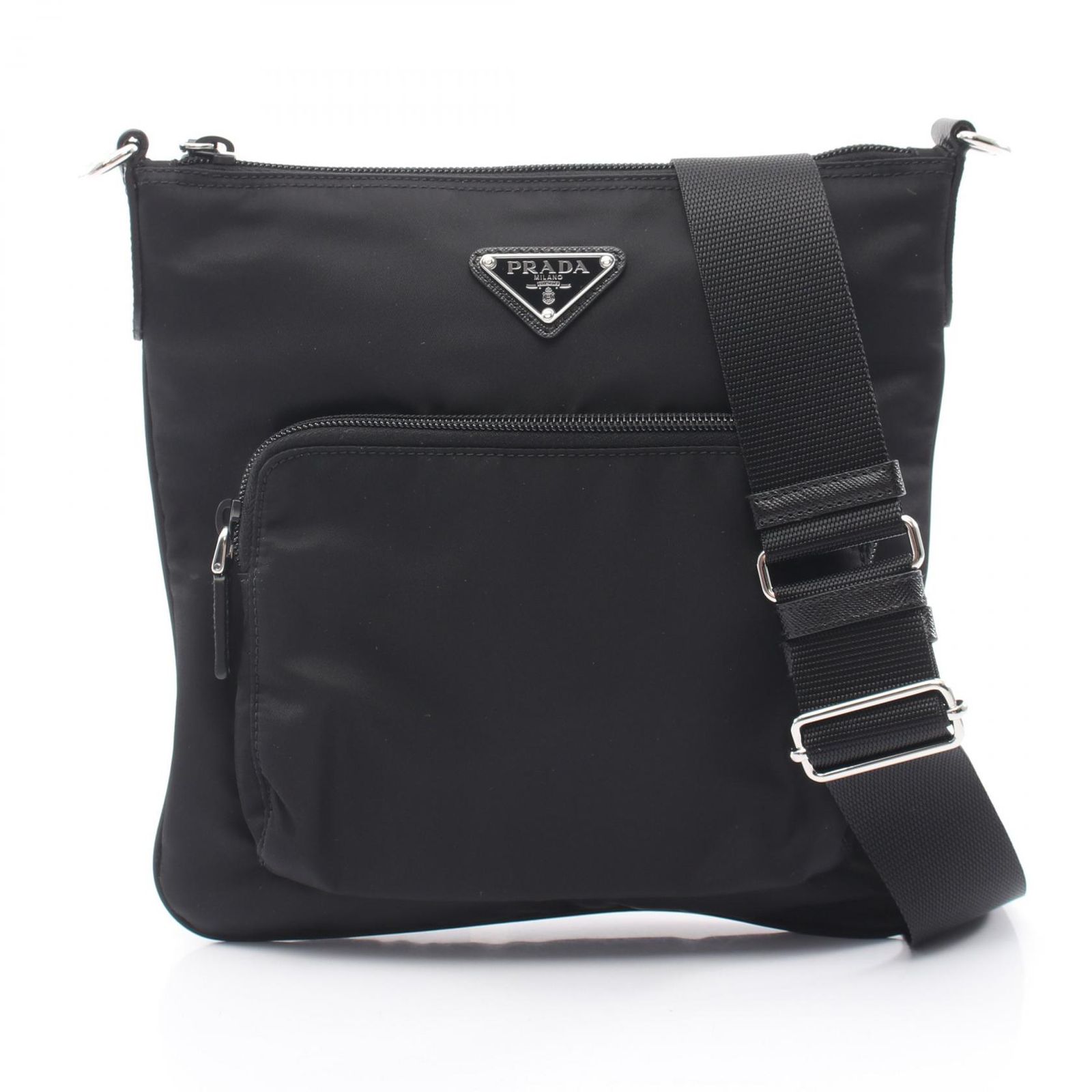 プラダ PRADA ショルダーバッグ ブラック ナイロン サフィアーノレザー トライアングルロゴ ショルダーバッグ レディース Used A