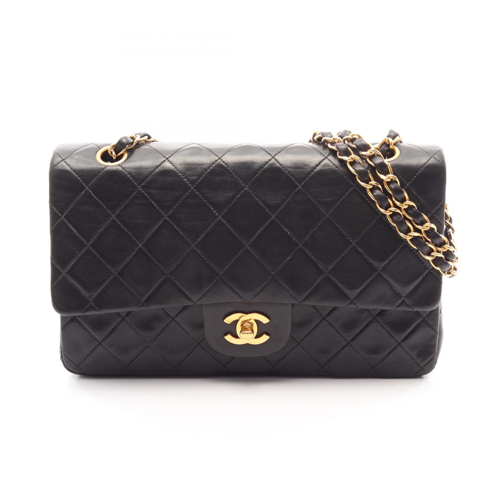 シャネル CHANEL ショルダーバッグ マトラッセ Wフラップ A01112 ブラック ラムスキン(羊革) マトラッセ ダブルフラップ チェーンショルダー レディース Used B