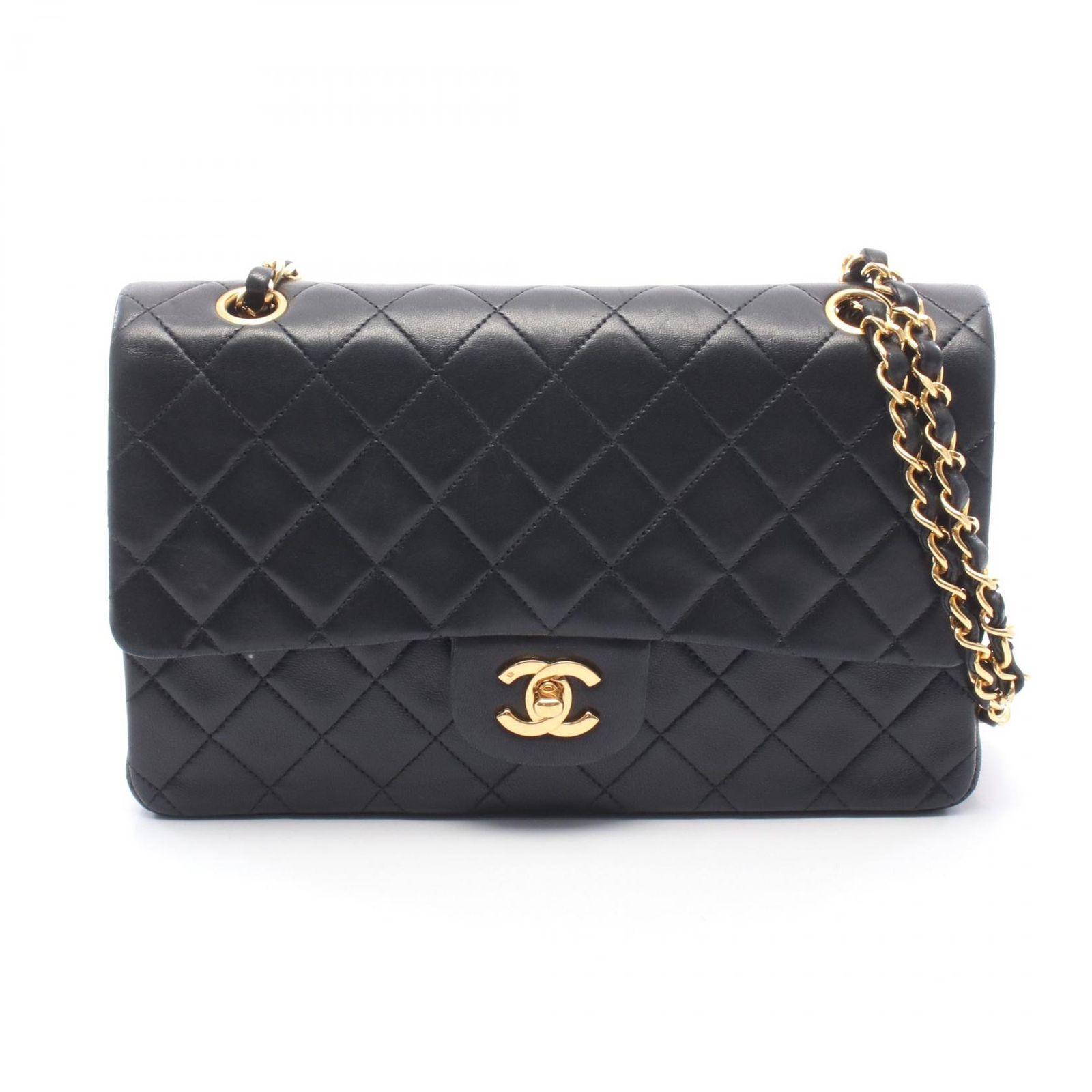 シャネル CHANEL ショルダーバッグ マトラッセ Wフラップ A01112 ブラック ラムスキン（羊革） マトラッセ ダブルフラップ チェーンショルダー レディース Used B