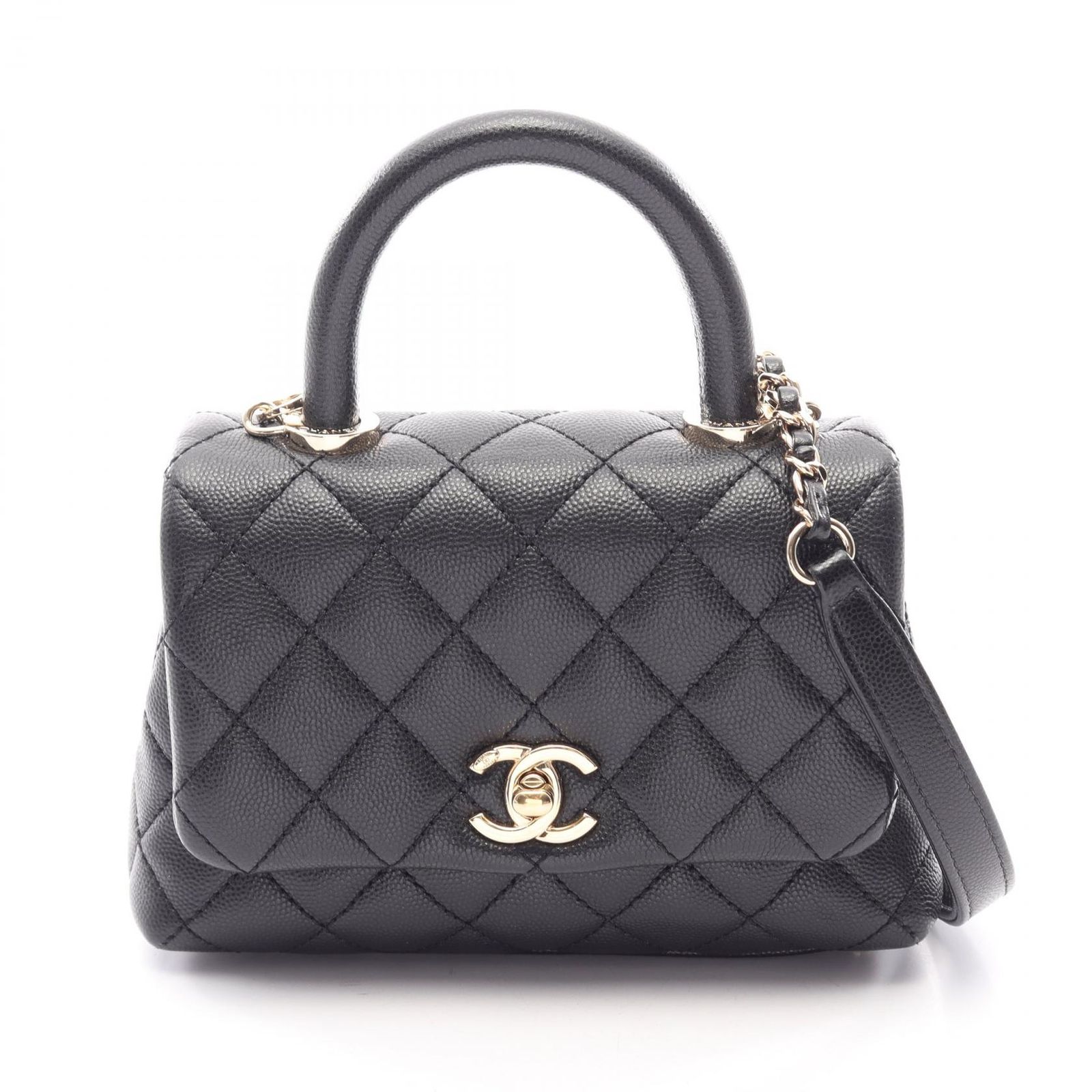 シャネル CHANEL ハンドバッグ ココハンドルXXS トップハンドル 2WAY AS2215 ブラック キャビアスキン(グレインドカーフ) ココハンドル マトラッセ 2wayチェーンショルダー