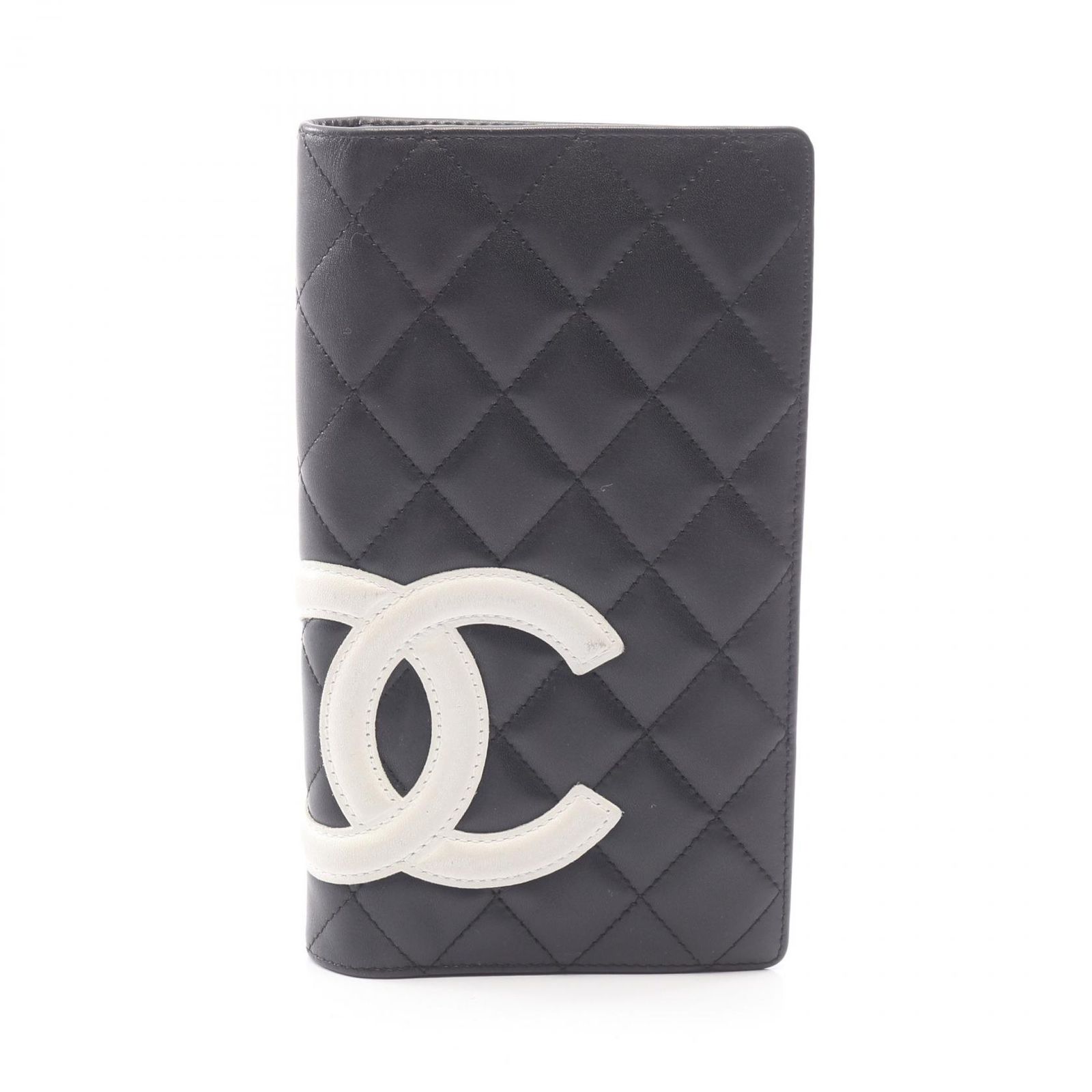 シャネル CHANEL 二つ折り長財布 カンボンライン A25166 ブラック/ホワイト レザー カンボン ZIP長財布 レディース Used B