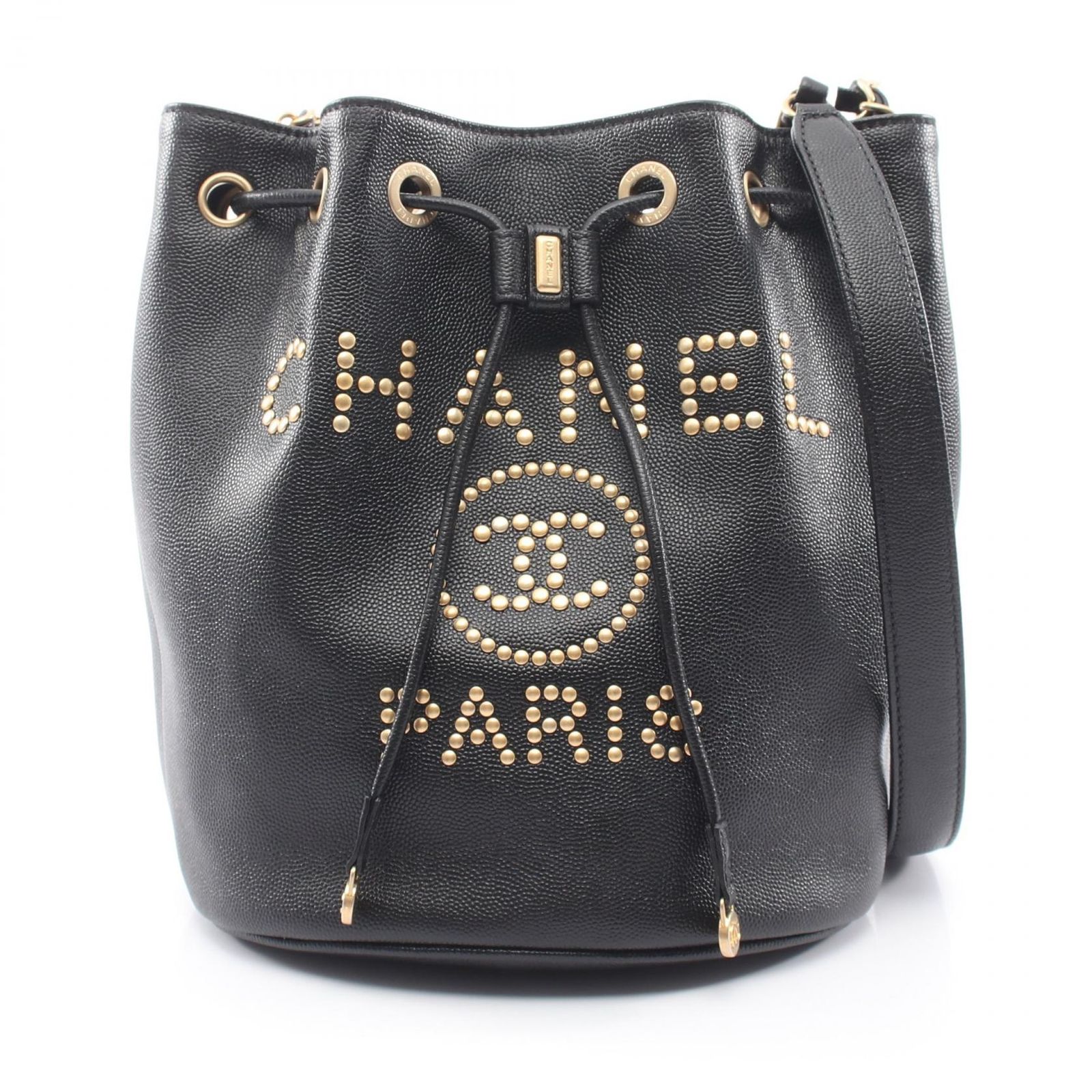 シャネル CHANEL ショルダーバッグ ドーヴィル 巾着 AS1045 ブラック キャビアスキン(グレインドカーフ) ドーヴィル ロゴスタッズ ドローストリング バケットバッグ
