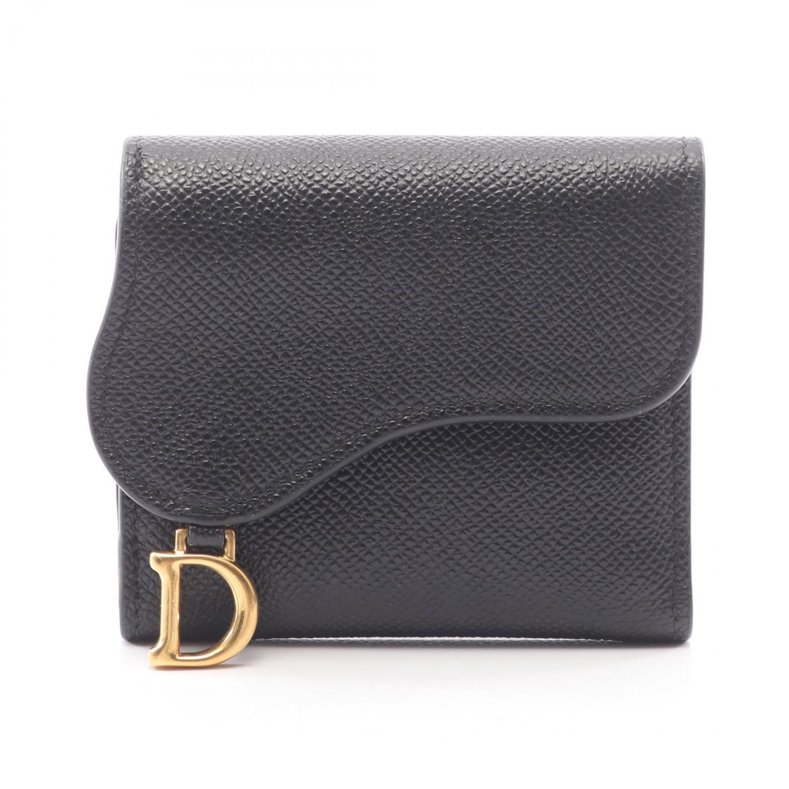 ディオール Dior 三つ折り財布 サドル ロータスウォレット S5652CCEH_M900 ブラック レザー Saddle Lotus ウォレット レディース Used A
