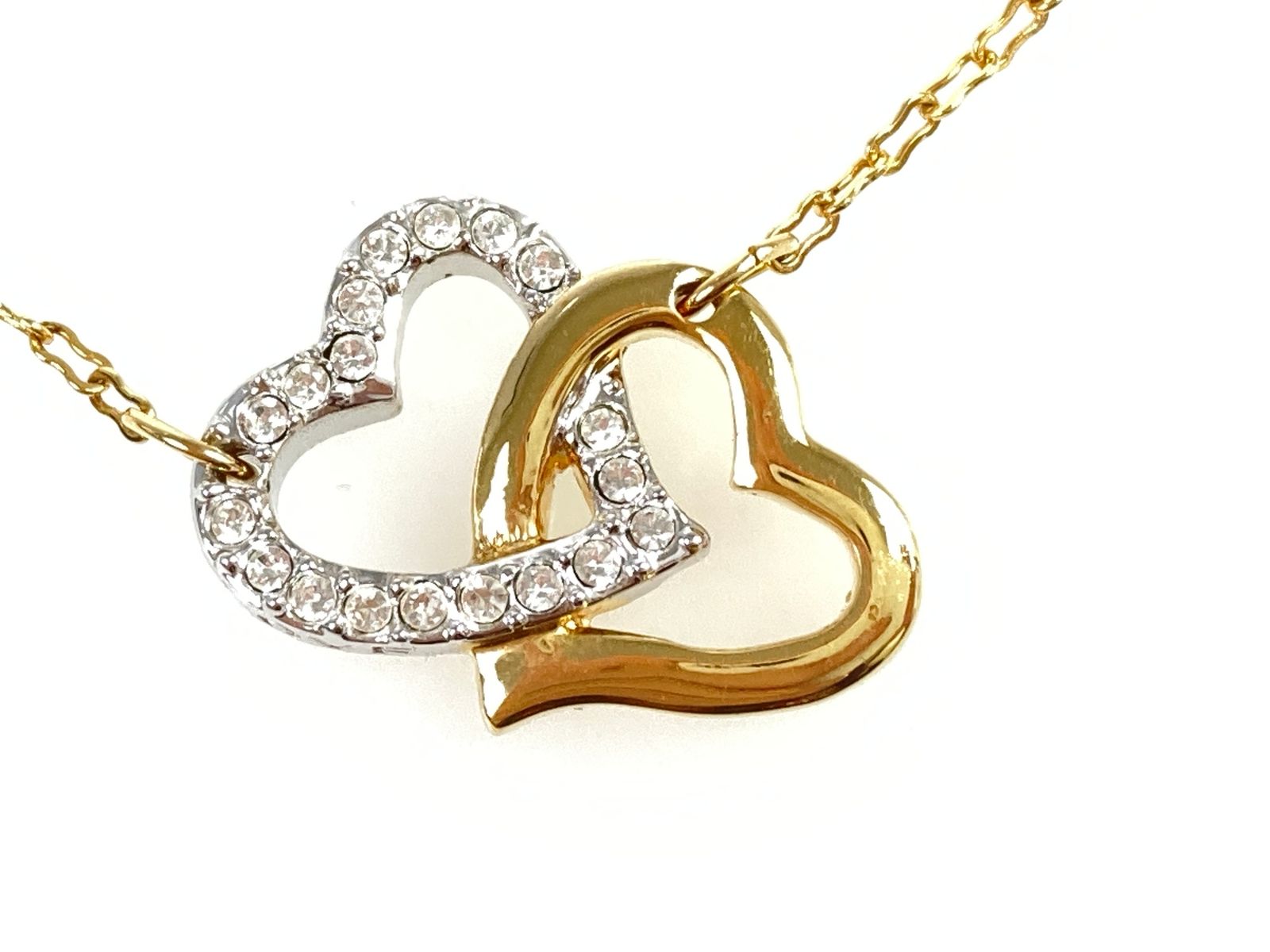 スワロフスキー SWAROVSKI LOVE ダブルハート ネックレス ゴールド 