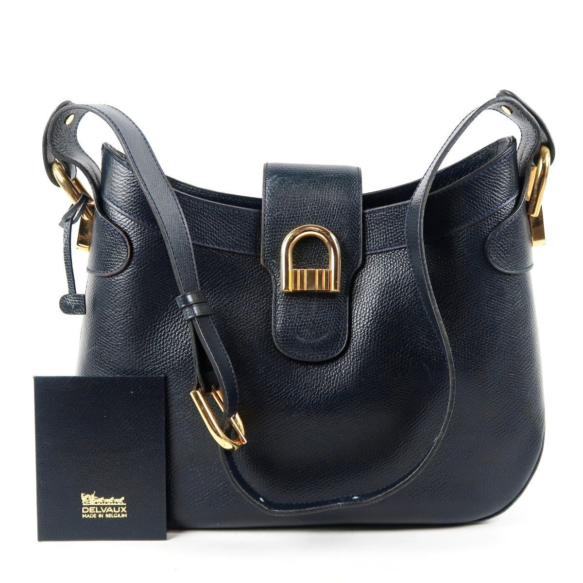 【美品】DELVAUX デルボー 王室御用達 ショルダーバッグ ブラックレザー ゴールド金具 ブランド鞄【UQ60】