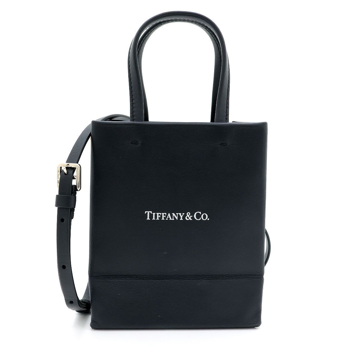 【 美品 】TIFFANY&Co. ティファニー ショルダーバッグ ミニショッピングトート ブラック ティファニーブルー 2way レディース ミニバッグ 黒