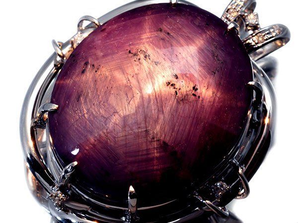 【ジュエリー極】鑑付 超特大天然非加熱パープルスターサファイア130.81ct＆ダイヤ0.12ct 超高級K18WGヘッド h8507vlvl【送料無料】