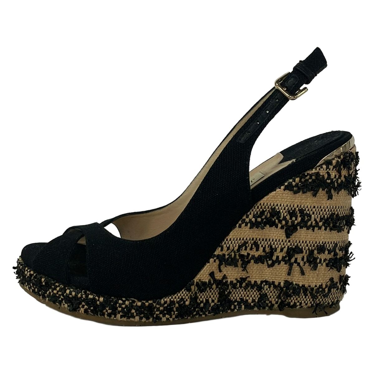 JIMMY CHOO(ジミーチュウ) サンダル 35 レディース - 黒×ベージュ ウェッジソール