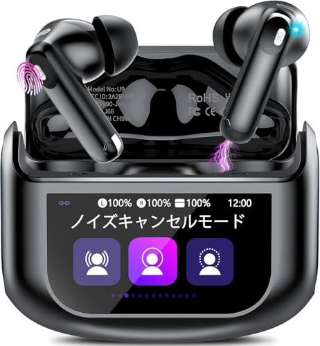 イヤホン bluetooth ワイヤレスイヤホン【2026年最新多機能タッチスクリーンとANC搭載】ブルートゥースイヤホン bluetooth5.4 低音ステレオヘッドフォン ENC通話ノイズキャンセリング/透明モード 最大48時間再生時間 45c5e52c