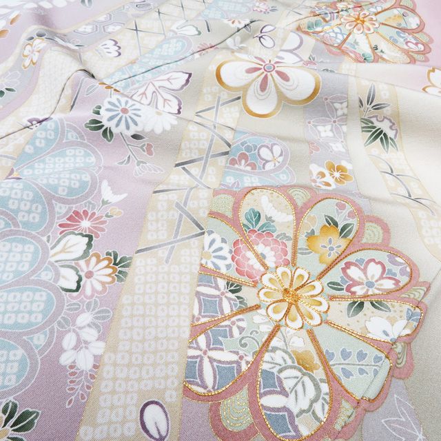 訪問着 着物 中古 正絹 袷 フォーマル 金駒刺繍 花の図 束ね熨斗 御所