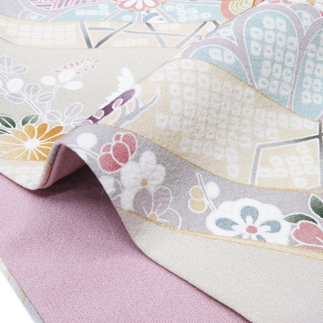 訪問着 着物 中古 正絹 袷 フォーマル 金駒刺繍 花の図 束ね熨斗 御所
