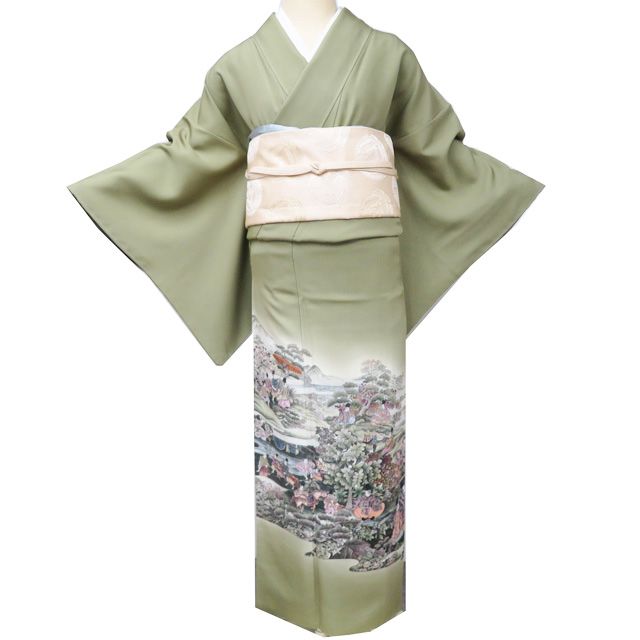 色留袖 着物 中古 正絹 袷 紋付 一つ紋 古都染人 山岡古都 落款 平安 