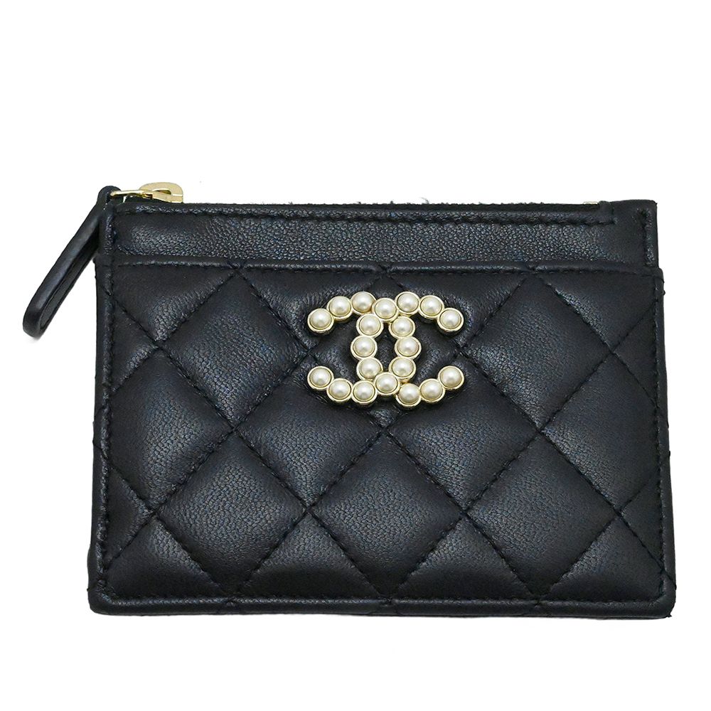 シャネル CHANEL マトラッセ ラムスキン ココマーク パール コインケース カードケース コンパクト財布 レディース