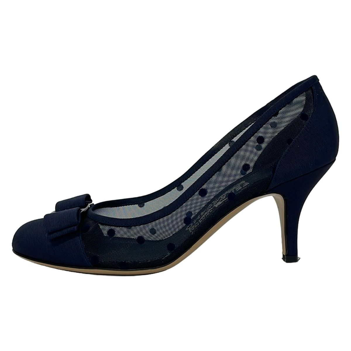 FERRAGAMO/SalvatoreFerragamo(サルバトーレフェラガモ) パンプス 5 1/2 レディース - ダークネイビー ヴァラ/ドット柄/シースルー