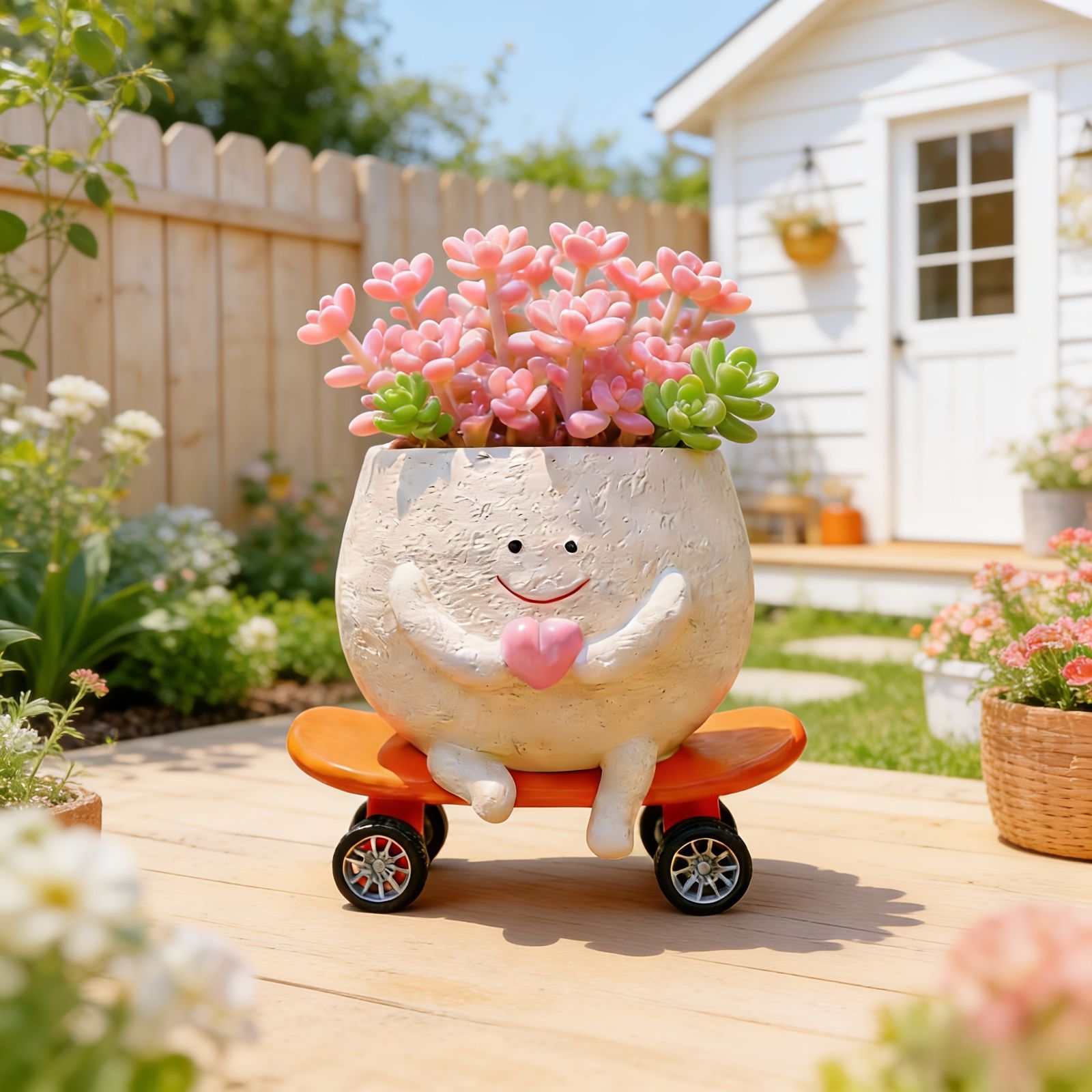 鉢植え 植木鉢 プランター プラントポット フラワーポット ガーデニング 樹脂 屋内 室内 インテリア 玄関 スケボーに座っているスマイル 多肉植物 サボテン ユニーク 可愛い ホームデコレーション