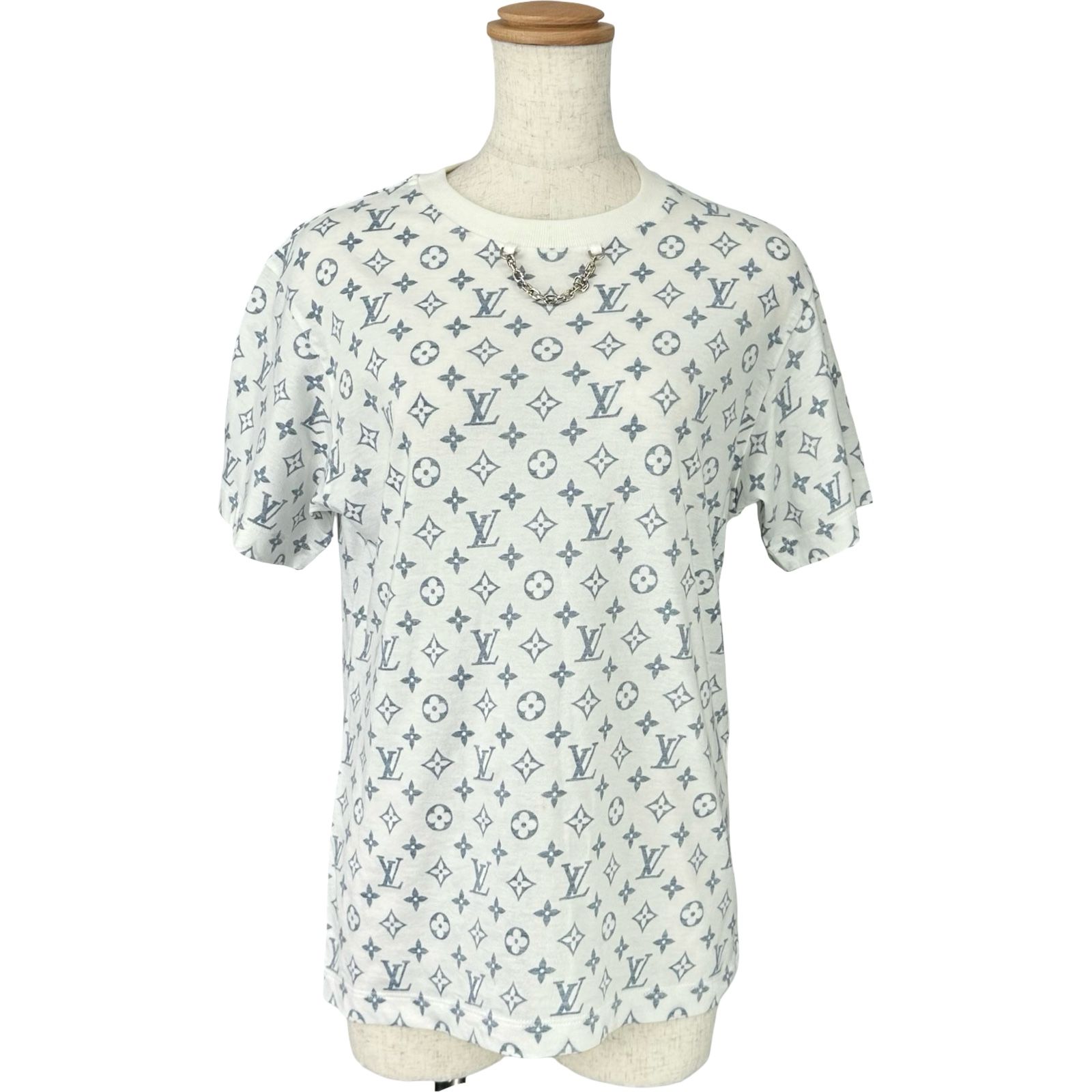 ルイ・ヴィトン LOUIS VUITTON モノグラム総柄チェーン半袖Tシャツ FKTS21 ホワイト コットン レディース 半袖Ｔシャツ