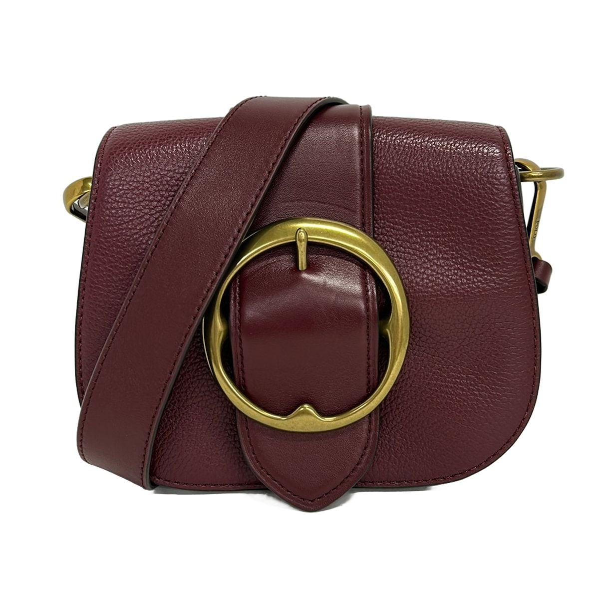 POLObyRalphLauren(ポロラルフローレン) ショルダーバッグ レノックス ボルドー×ゴールド ストラップ着脱可 レザー