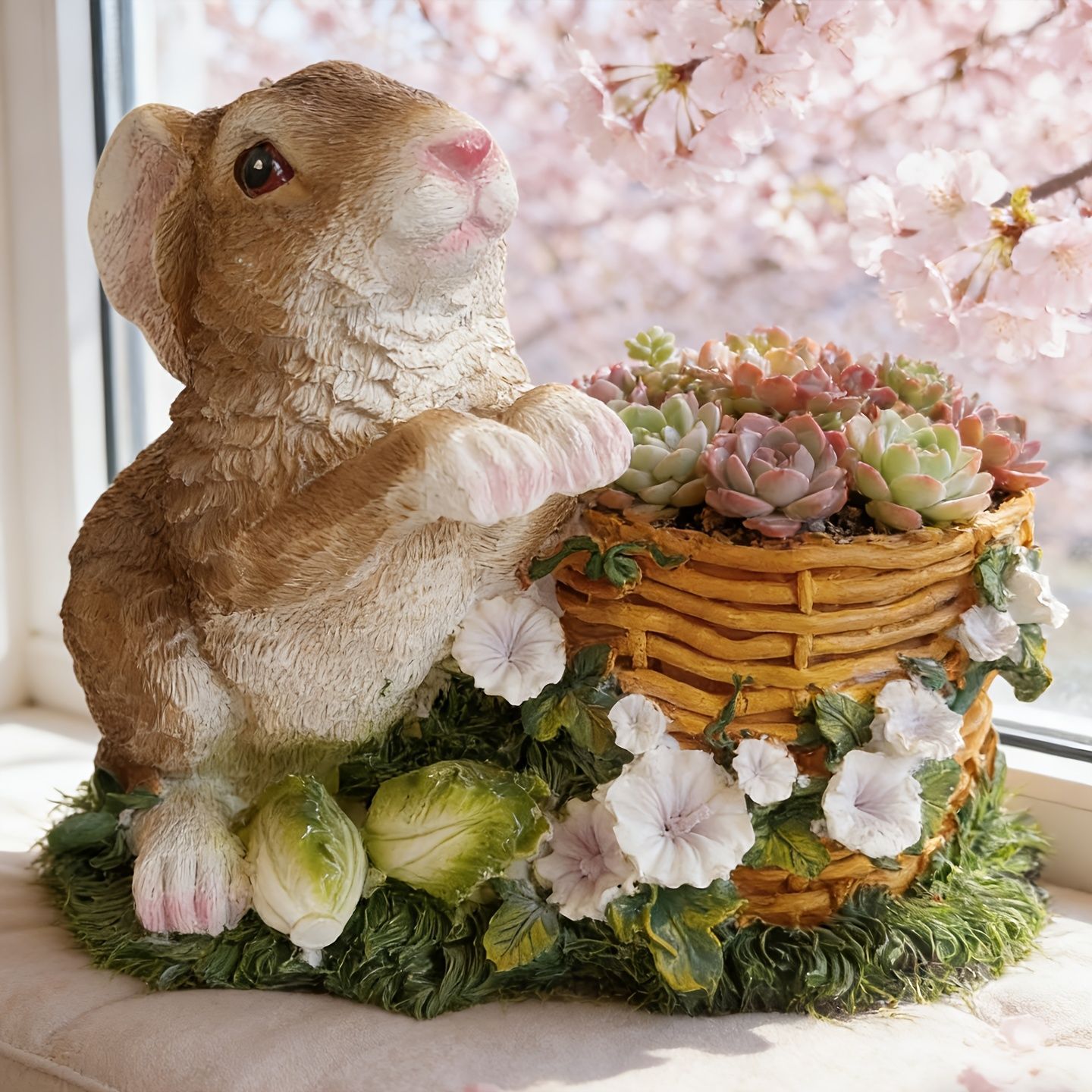 鉢植え 植木鉢 プランター プラントポット フラワーポット ガーデニング 樹脂 屋内 室内 インテリア 玄関 カゴの隣にいるうさぎ ウサギ ラビット 多肉植物 サボテン ユニーク 可愛い ホームデコレーション 癒しグッズ