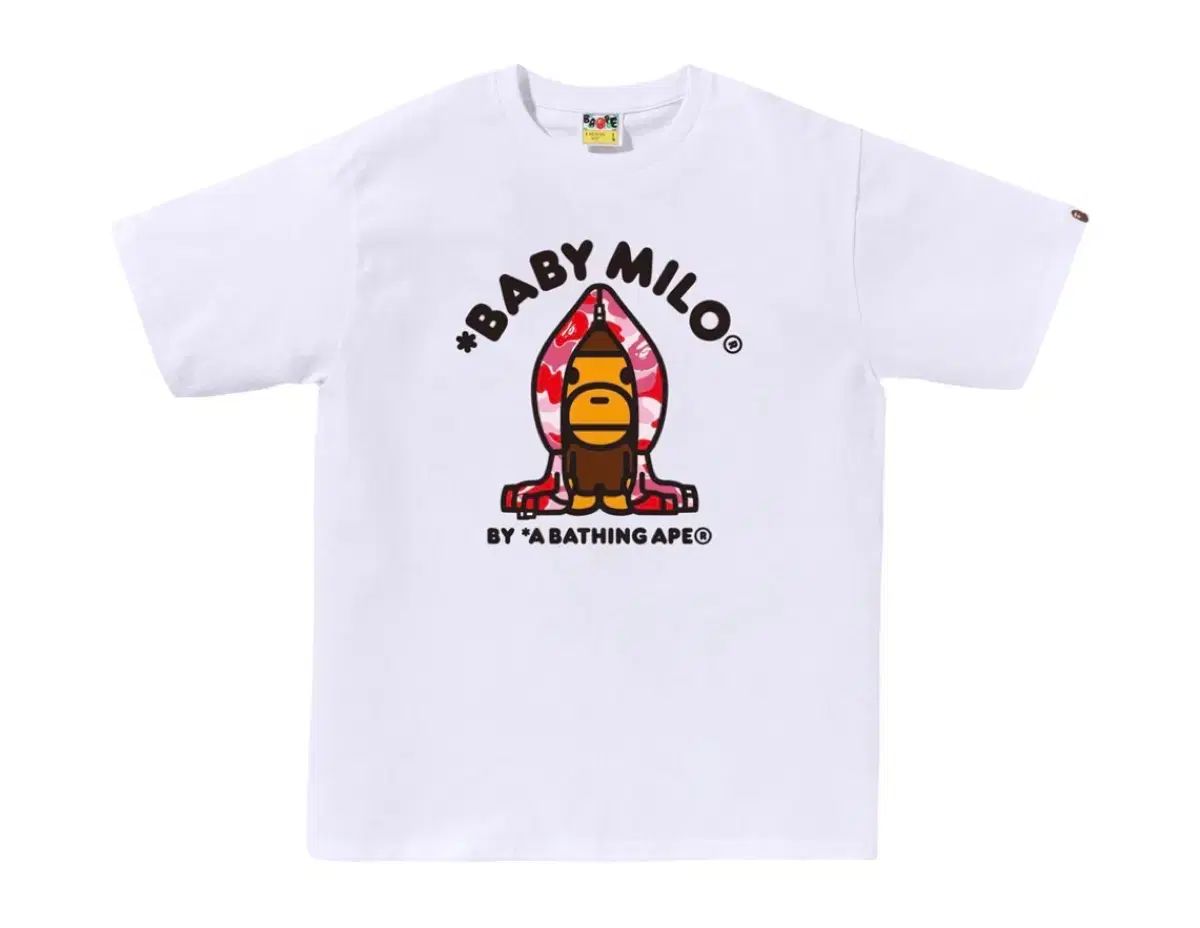 A BATHING APE ABC カモ マイロ フード Tシャツ 白 ピンク L