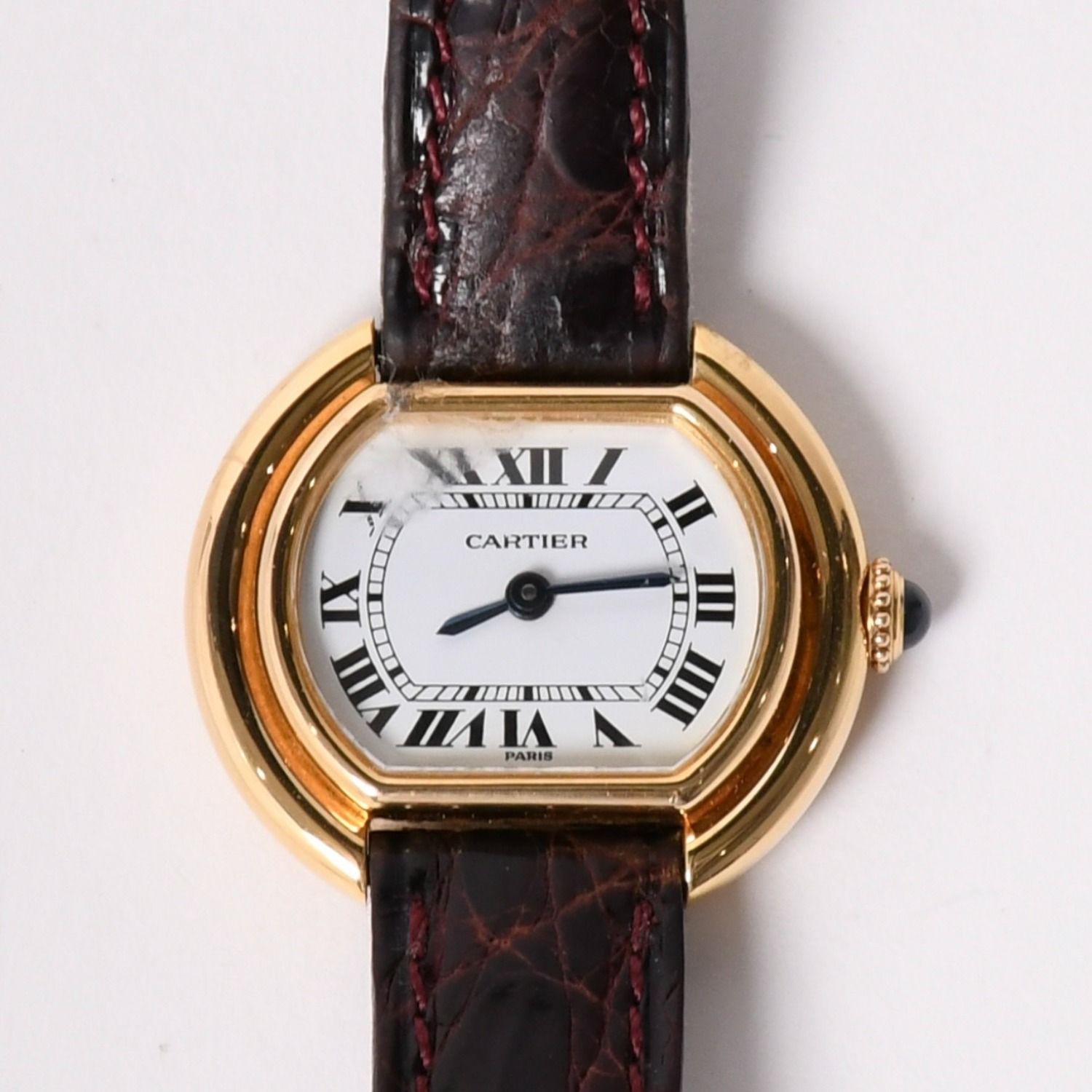 CARTIER カルティエ ELLIPSE SM エリプス SM 腕時計 67081 重量約21.93g PARIS文字盤 手巻き K18YG クロコダイルベルト 美品 中古 4a002354