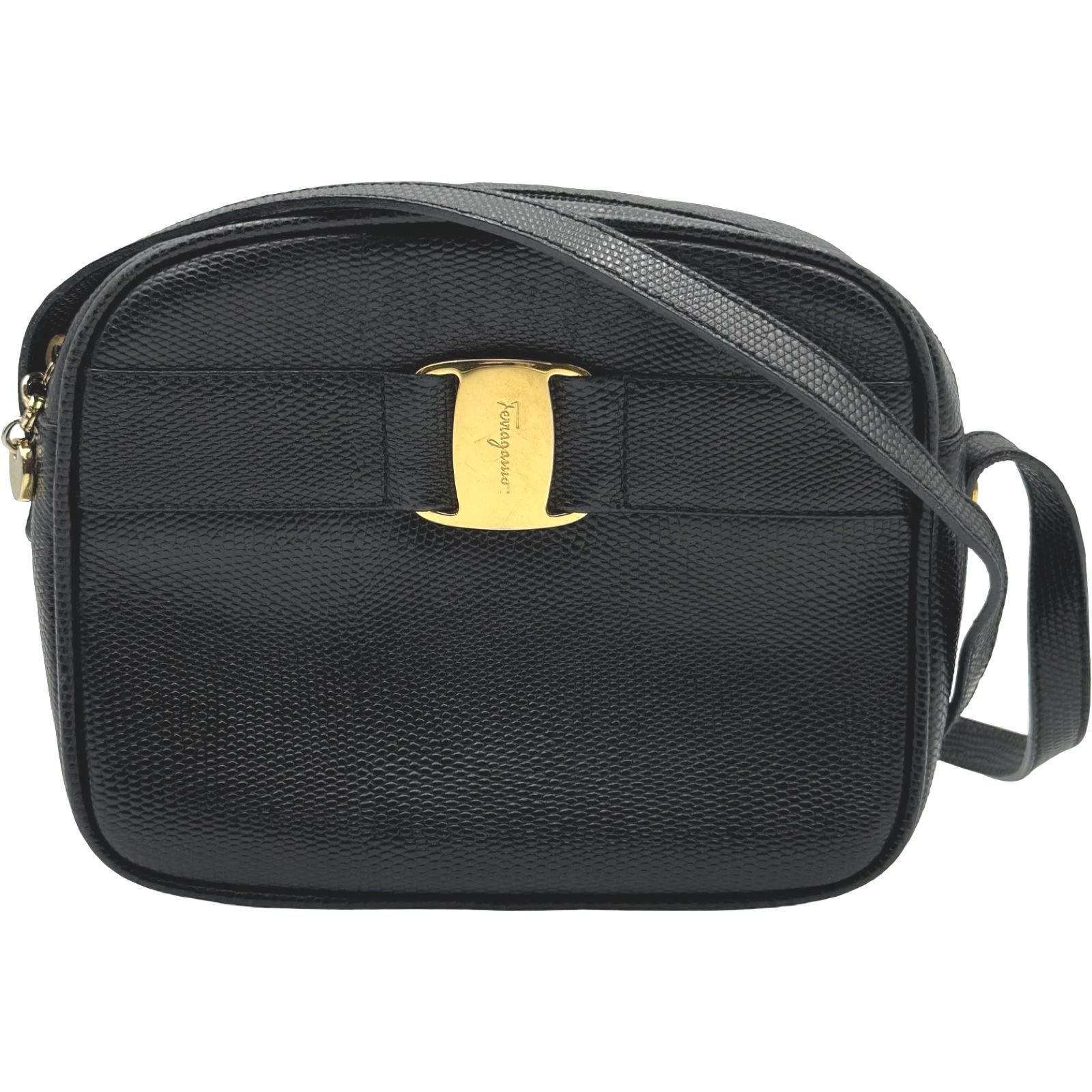 サルヴァトーレ・フェラガモ Salvatore Ferragamo ヴァラ ミニショルダー バッグ 213096 ブラック ゴールド金具 リザード レディース