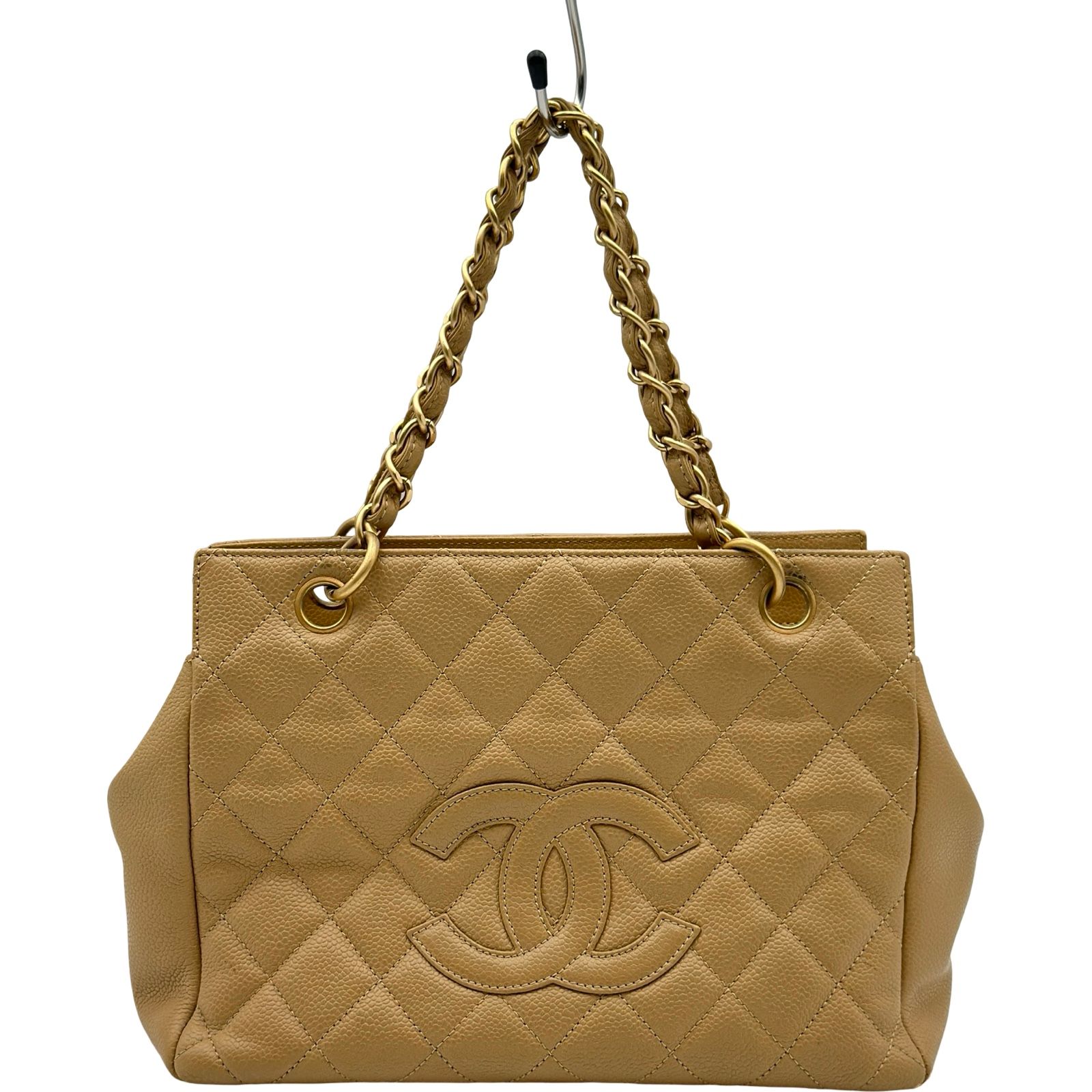 シャネル CHANEL PTT チェーンハンドバッグ A18004 6番台 ベージュ ゴールド金具 キャビアスキン レディース トートバッグ