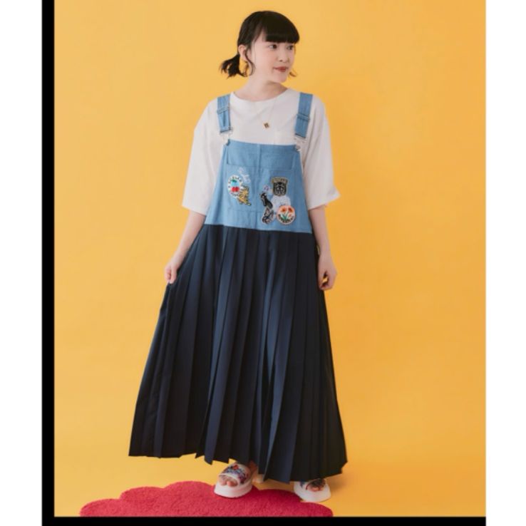 Scolar アメリカン風刺繍 デニム×プリーツジャンスカ