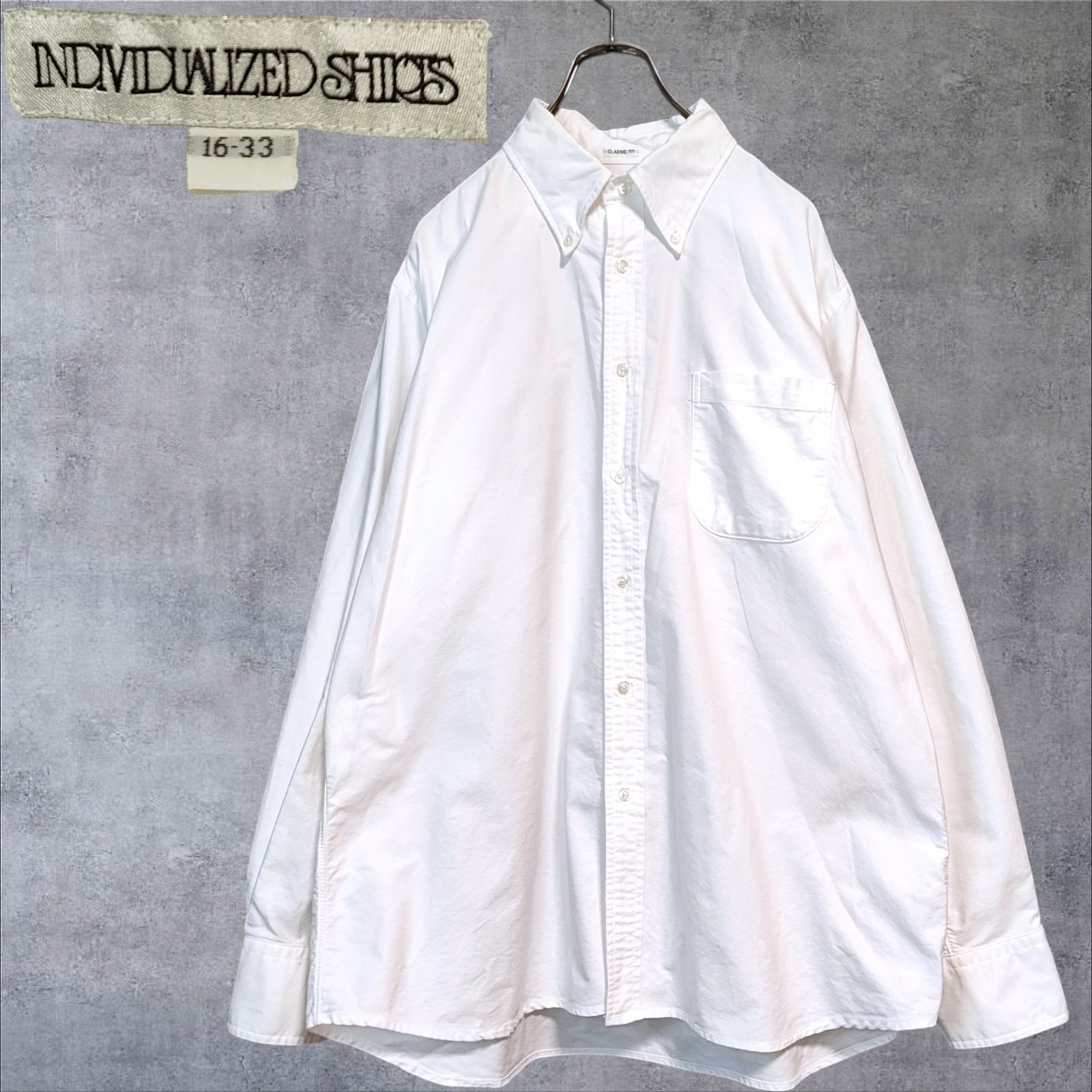 2010s INDIVIDUALIZED SHIRTS BD SHIRT USA インディビジュアライズドシャツ クラシックフィット ボタンダウンシャツ 白 無地 オックスフォード 長袖 アメリカ製 アメトラ トラッド アイビー ヴィンテージ Lサイズ相当