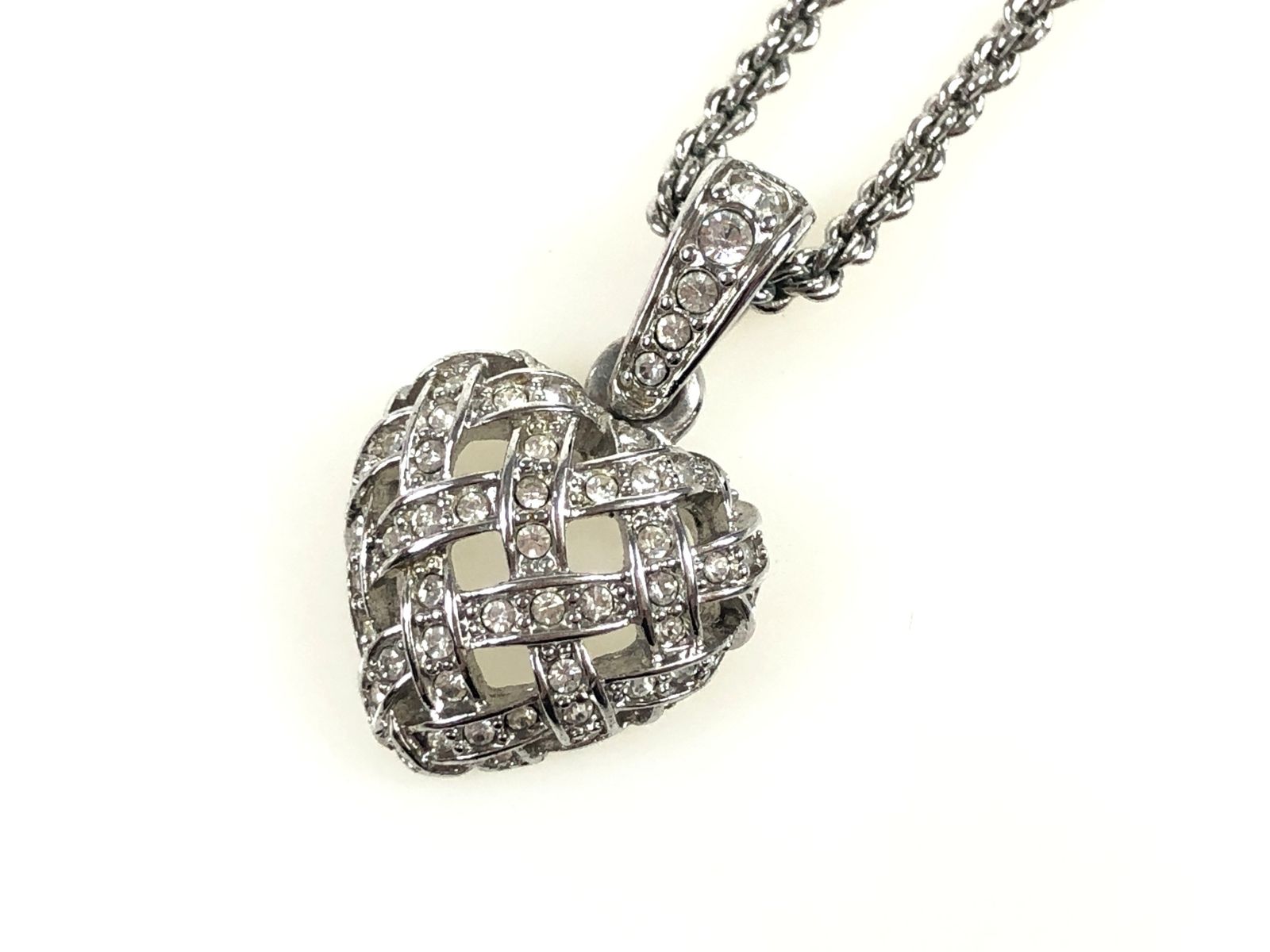 スワロフスキー　SWAROVSKI　メッシュハート　ラインストーン　ネックレス　シルバーカラー　送料無料