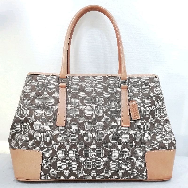 【中古】COACH F2J-6086 シグネチャー トートバック カーキ×ブラウン