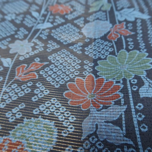 ✾まめ藤✾m3107＊美品 洗える夏着物 絽 菊 梅 桜❀大漁の涼と洒落味