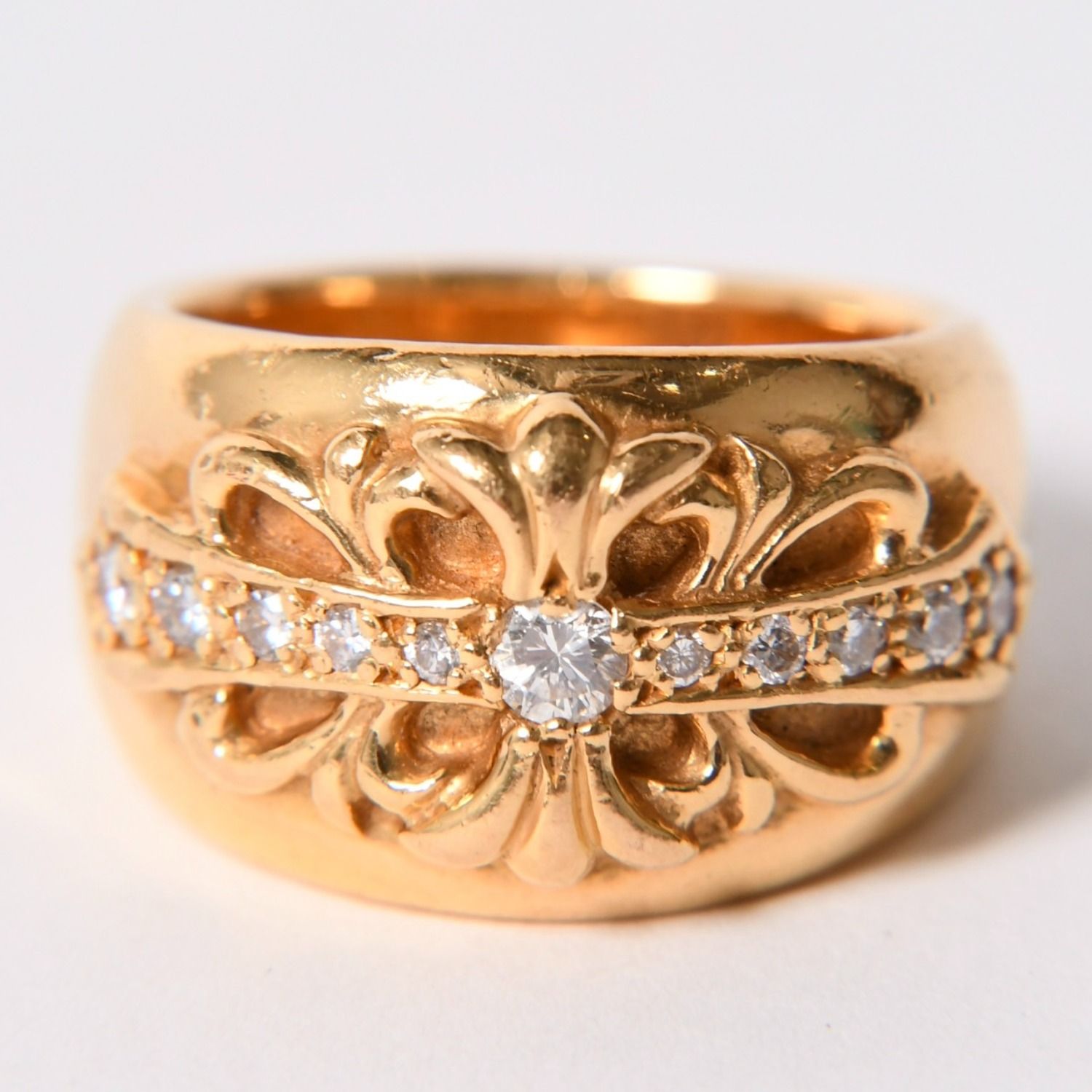 CHROME HEARTS クロムハーツ 22K 純正ダイヤ フローラルリング サイズ17号 重量28.86g 美品 中古 4a002563