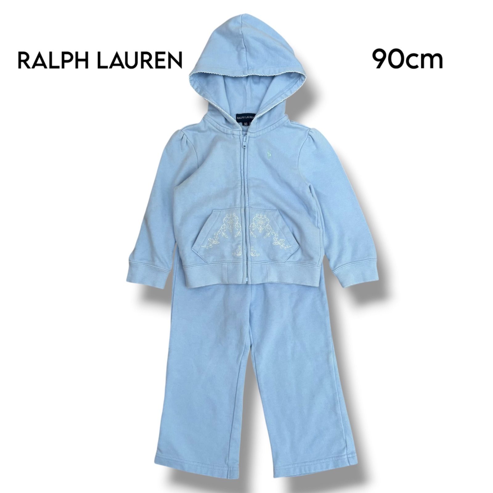 【RALPH LAUREN 】女の子 セットアップ 90cm ブルー 刺繍パーカー 5,120円